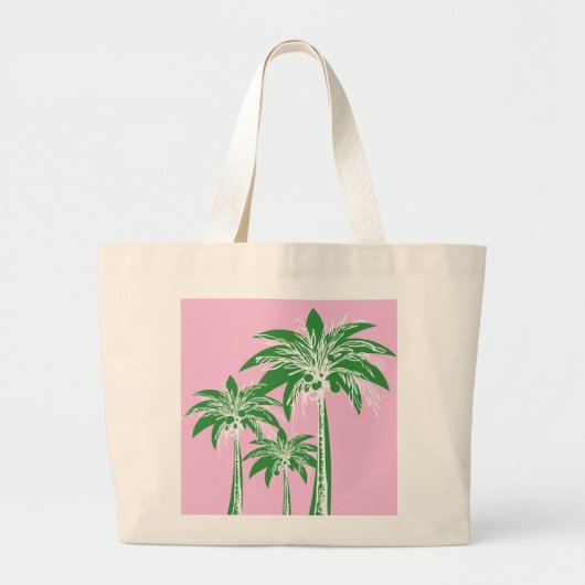 Pink Green Palm Tree Preppy Coastal Beach Sommer Jumbo Stoffbeutel (Vorne)