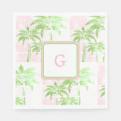 Pink Green Palm Tree Preppy Ombre Square Monogram Serviette (Vorderseite)