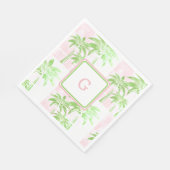 Pink Green Palm Tree Preppy Ombre Square Monogram Serviette (Ecke)