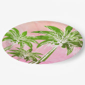 Pink Green Palm Tree Preppy Ombre Wasserfarbe Pappteller (Schrägansicht)