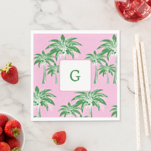 Pink Green Palm Tree Preppy Summer Beach Monogram Serviette (Beispiel)