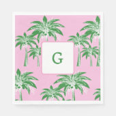 Pink Green Palm Tree Preppy Summer Beach Monogram Serviette (Vorderseite)
