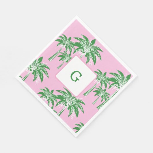 Pink Green Palm Tree Preppy Summer Beach Monogram Serviette (Ecke)