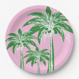 Pink Green Palm Tree Preppy Summer Beach Tropical Pappteller