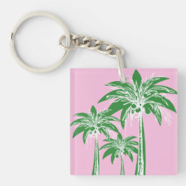 Pink Green Palm Tree Preppy Summer Beach Tropical Schlüsselanhänger