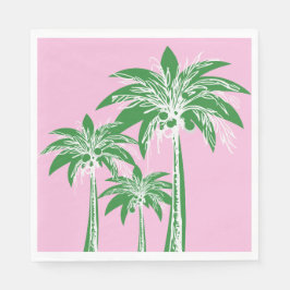 Pink Green Palm Tree Preppy Summer Beach Tropical Serviette