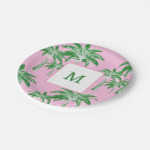 Pink Green Palm Tree Preppy Summer Monogram 7 inch Pappteller (Schrägansicht)