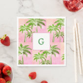Pink Green Palm Tree Preppy Summer Ombre Monogram Serviette (Beispiel)