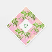 Pink Green Palm Tree Preppy Summer Ombre Monogram Serviette (Ecke)