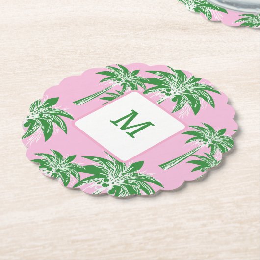 Pink Green Palm Tree Preppy Summer Shoogram Untersetzer (angewinkelt)