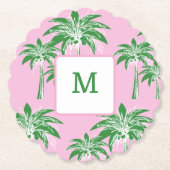 Pink Green Palm Tree Preppy Summer Shoogram Untersetzer (Vorderseite)