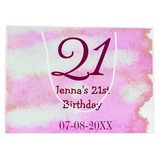 Pink green pastel 21st birthday simple name date g große geschenktüte (Rückseite)