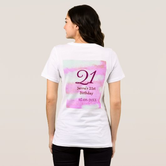 Pink green pastel 21st birthday simple name date g Tri-Blend shirt (Rückseite voll)