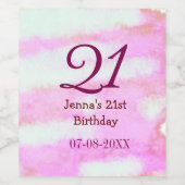 Pink green pastel 21st birthday simple name date g weinetikett (Einzelnes Label)