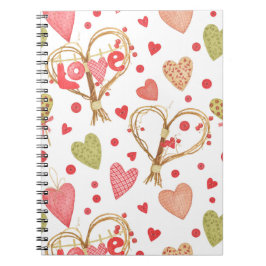 PINK & GREEN PATCHWORK HERZEN SPIRALISCHNOTEBOOK NOTIZBLOCK