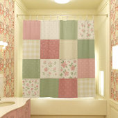 Pink Green Patchwork Quilt Rustikales Bauernhaus B Duschvorhang