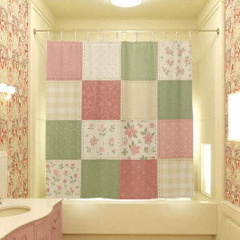 Pink Green Patchwork Quilt Rustikales Bauernhaus B Duschvorhang