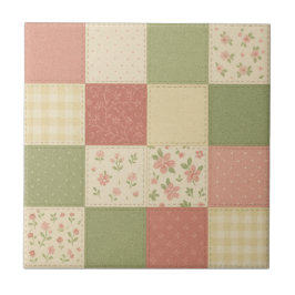 Pink Green Patchwork Quilt Rustikales Bauernhaus B Fliese