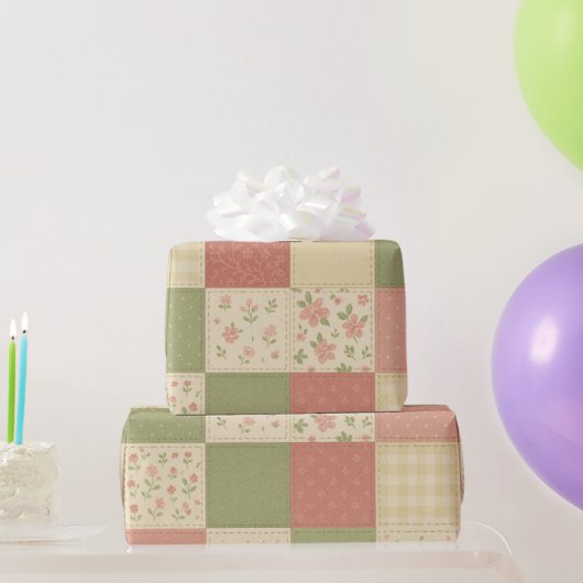 Pink Green Patchwork Quilt Rustikales Bauernhaus B Geschenkpapier (Partygeschenke)