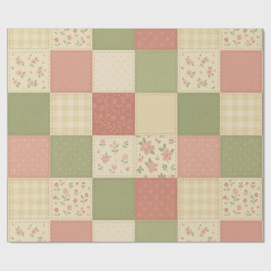Pink Green Patchwork Quilt Rustikales Bauernhaus B Geschenkpapier (Flach)