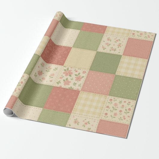 Pink Green Patchwork Quilt Rustikales Bauernhaus B Geschenkpapier (Ungerollt)