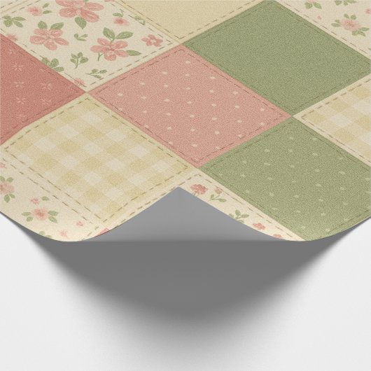 Pink Green Patchwork Quilt Rustikales Bauernhaus B Geschenkpapier (Ecke)
