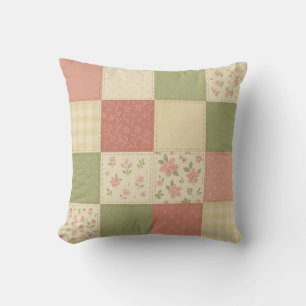 Pink Green Patchwork Quilt Rustikales Bauernhaus Kissen