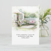 Pink Green Patio Garden Setting Birthday | Einladung (Stehend Vorderseite)