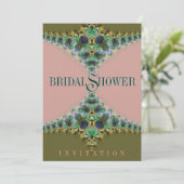 Pink & Green Peacock Lace Brautparty lädt ein Einladung (Stehend Vorderseite)