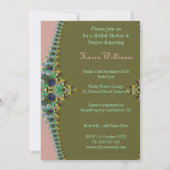 Pink & Green Peacock Lace Brautparty lädt ein Einladung (Rückseite)