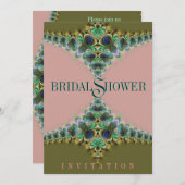 Pink & Green Peacock Lace Brautparty lädt ein Einladung (Vorne/Hinten)
