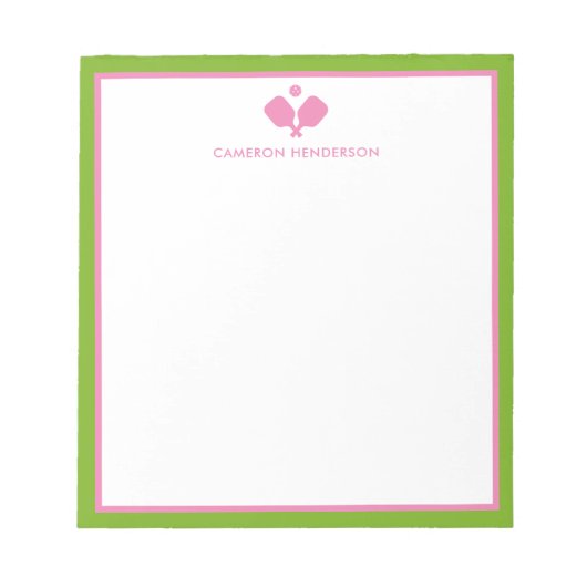 Pink Green Personalisiert Name Fun Pickleball Notizblock (Vorderseite)