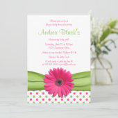 Pink Green Polka Dot Daisy Baby Dusche Einladung (Stehend Vorderseite)