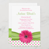 Pink Green Polka Dot Daisy Baby Dusche Einladung (Vorne/Hinten)