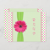 Pink Green Polka Dot Daisy Bat Mitzvah Replik Card RSVP Karte (Vorne/Hinten)