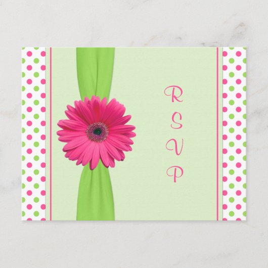 Pink Green Polka Dot Daisy Bat Mitzvah Replik Card RSVP Karte (Vorderseite)