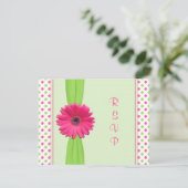 Pink Green Polka Dot Daisy Bat Mitzvah Replik Card RSVP Karte (Stehend Vorderseite)