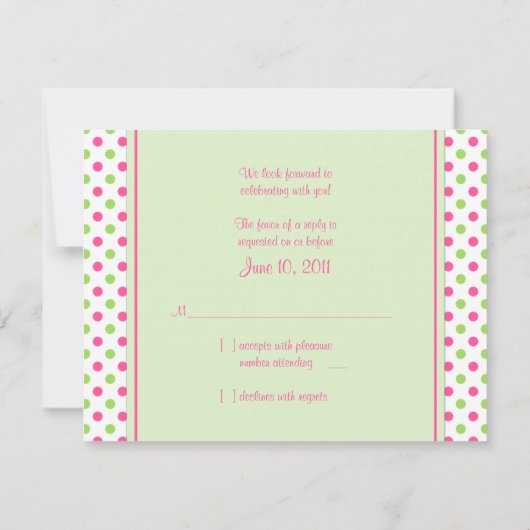 Pink Green Polka Dot Daisy Bat Mitzvah Replik Card RSVP Karte (Rückseite)