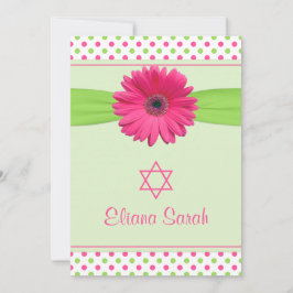 Pink Green Polka Dot Gerber Bat Mitzvah Einladung