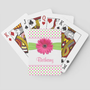 Pink Green Polka Dot Gerber Daisy Personalisiert Spielkarten