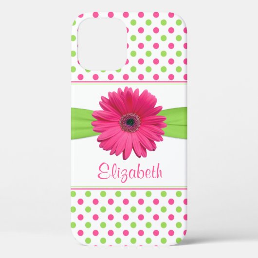 Pink Green Polka Dot Gerbera Daisy Case-Mate iPhone Hülle (Rückseite)