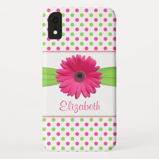 Pink Green Polka Dot Gerbera Daisy Case-Mate iPhone Hülle (Rückseite)