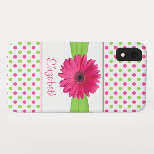 Pink Green Polka Dot Gerbera Daisy Case-Mate iPhone Hülle (Rückseite (Horizontal))