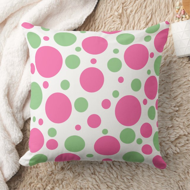 Pink Green Polka Dots Solid Pink Kissen (Decke)