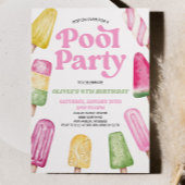 Pink Green Pool Party Popsiday Party Einladung