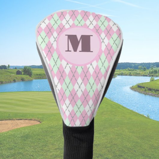 Pink Green preppy argyle custom monogram ladies Golf Headcover