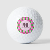 Pink Green preppy argyle custom monogram ladies Golfball (Vorderseite)
