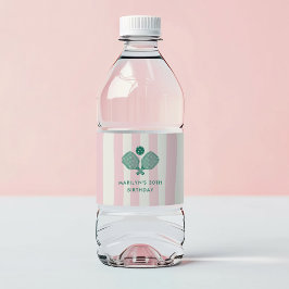 Pink Green Preppy Pickleball Geburtstagsparty Wasserflaschenetikett
