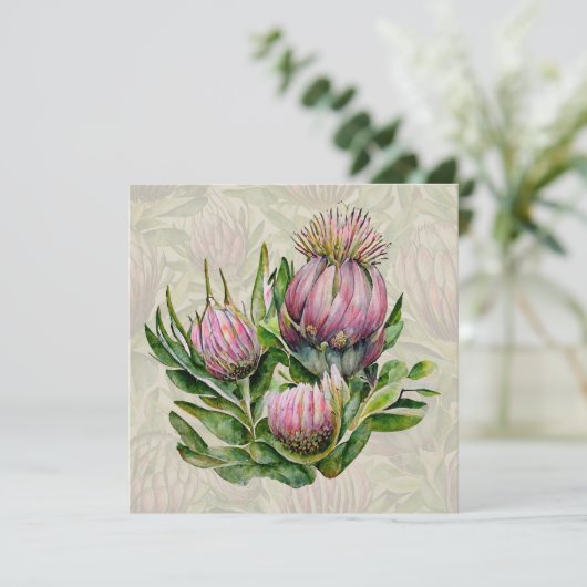 Pink & Green Protea Blume DANKEN Feiertagskarte (Stehend Vorderseite)