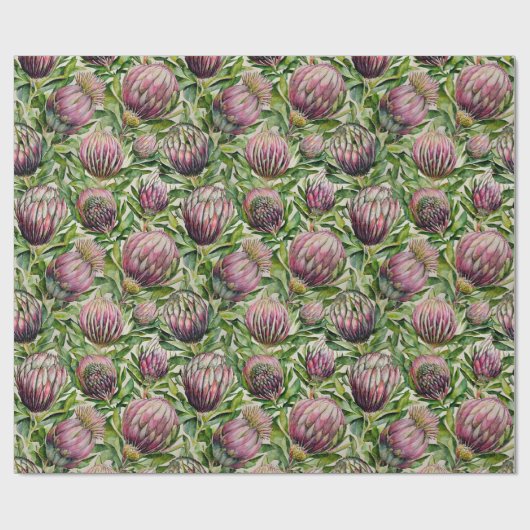 Pink & Green Protea Blume Muster Geschenkpapier (Flach)